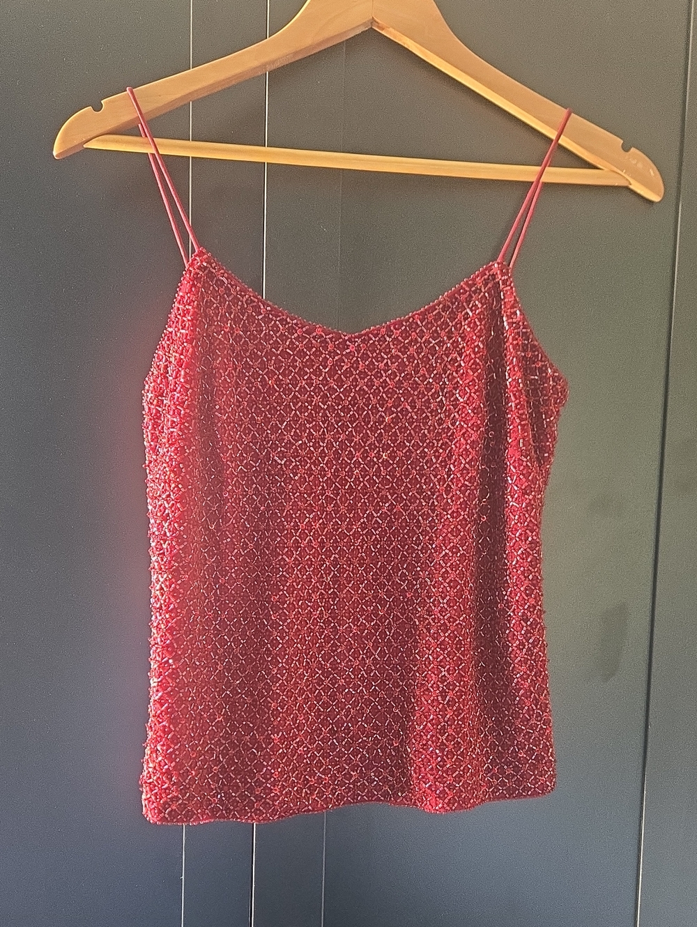 Ann Taylor Red Sequin Spaghetti-Strap Camisole